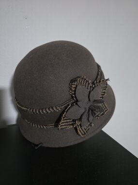 Scala Brown Felt Cloche Hat with Twisted Trim and Flower
